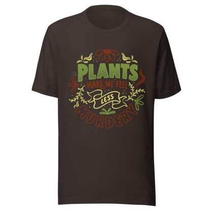 This design features leaves and flowers surrounding the bold and humorous phrase ‘Plants Make Me Feel Less Murdery’. It blends cute imagery with acerbic humour, capturing the idea that plants can soothe even the most chaotic moods. Ideal for plant parents who appreciate a clever and slightly sarcastic take on emotional honesty.