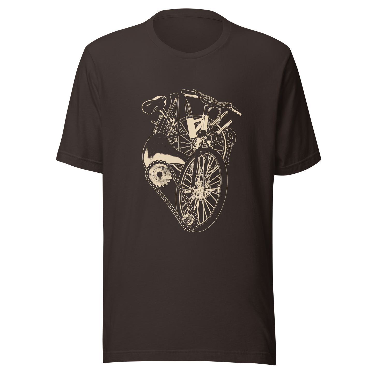 A single-colour artwork that forms an anatomical heart crafted entirely from bicycle parts, including wheels, handlebars, chains and other mechanical details. A clean and minimalist composition that blends creativity with a love for cycling. Perfect for cyclists, bike enthusiasts and anyone passionate about life on two wheels.