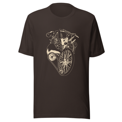 A single-colour artwork that forms an anatomical heart crafted entirely from bicycle parts, including wheels, handlebars, chains and other mechanical details. A clean and minimalist composition that blends creativity with a love for cycling. Perfect for cyclists, bike enthusiasts and anyone passionate about life on two wheels.