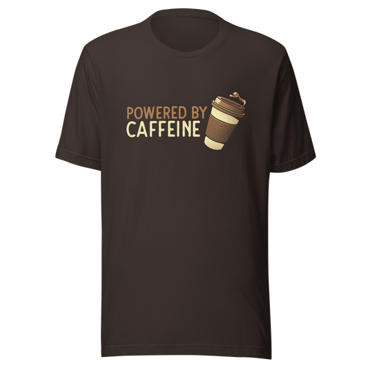 A steaming coffee cup tilts playfully beside the phrase “Powered by Caffeine,” written in bold, vintage-style lettering. This design perfectly captures the spirit of those who run entirely on coffee and determination. Ideal for caffeine lovers, coffee addicts and anyone who can’t start the day without their favorite brew.