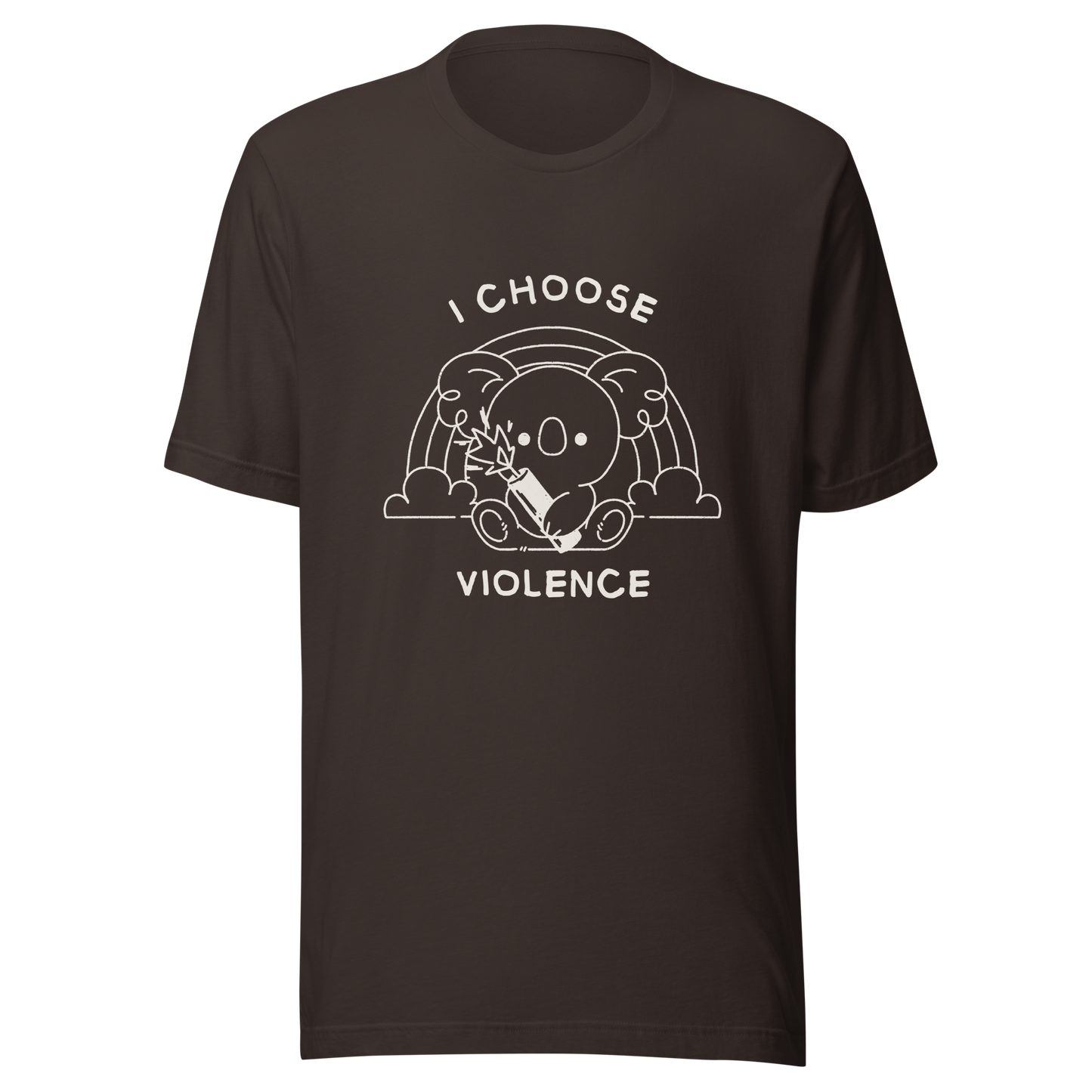 An adorable koala holding a stick of dynamite in front of a rainbow, paired with the phrase ‘I Choose Violence’. A playful mix of cuteness and dark irony, perfect for anyone who loves chaotic humor and bold, irreverent designs.