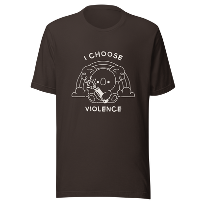 An adorable koala holding a stick of dynamite in front of a rainbow, paired with the phrase ‘I Choose Violence’. A playful mix of cuteness and dark irony, perfect for anyone who loves chaotic humor and bold, irreverent designs.