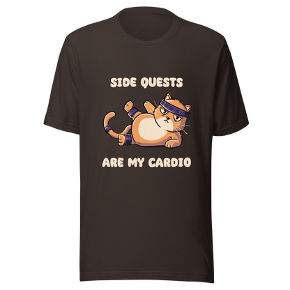 An orange kitten in gym clothes doing an aerobic workout, paired with the phrase ‘Side Quests Are My Cardio Gym Cat’. A humorous design that mixes cats, gaming vibes and fitness irony, perfect for those who prefer playful side quests over serious workouts.