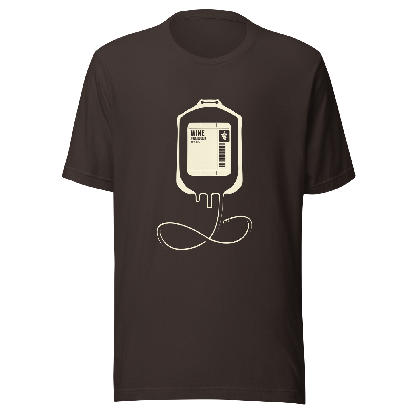 The artwork depicts an infusion pouch stylized as a full wine bag, with a detailed label in shades of cream. It plays on the idea that, for some, wine is almost like an essential fuel. Perfect for wine lovers and fans of sarcastic humor.