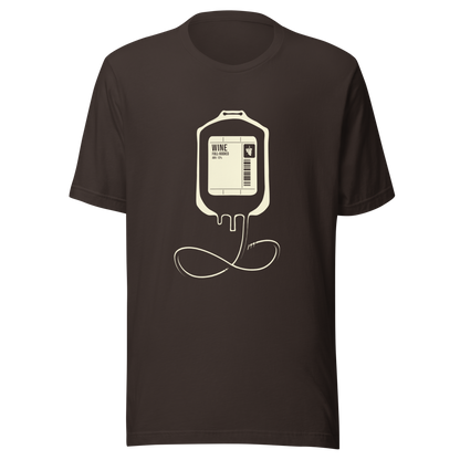 The artwork depicts an infusion pouch stylized as a full wine bag, with a detailed label in shades of cream. It plays on the idea that, for some, wine is almost like an essential fuel. Perfect for wine lovers and fans of sarcastic humor.