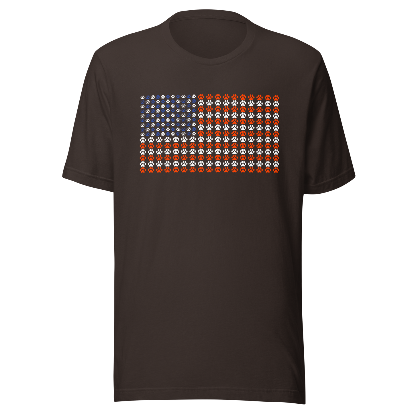 An artistic reinterpretation of the United States flag formed entirely by countless small paw prints. Blending patriotism with pet love, this creative design celebrates animal lovers, dogs, cats, and the special bond between people and their furry companions.