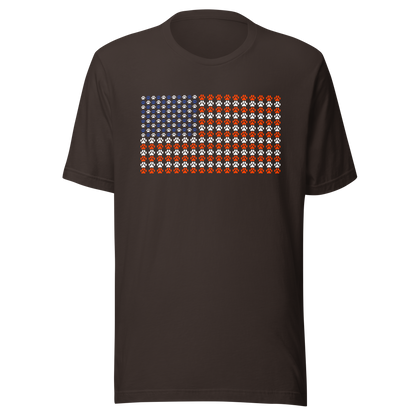 An artistic reinterpretation of the United States flag formed entirely by countless small paw prints. Blending patriotism with pet love, this creative design celebrates animal lovers, dogs, cats, and the special bond between people and their furry companions.