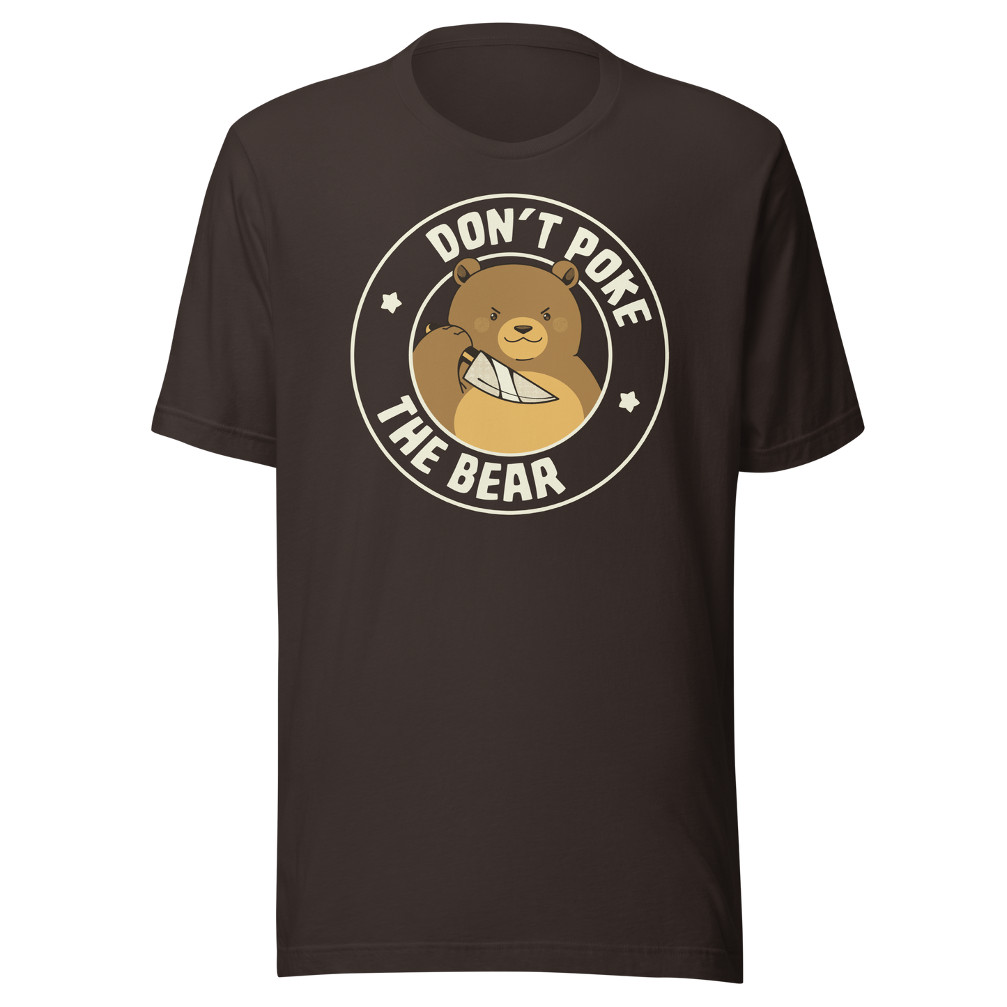 A cute bear with a dark twist, holding a knife and surrounded by the phrase “Don’t Poke The Bear”. This edgy yet adorable design plays with the contrast between sweetness and menace, making it perfect for fans of dark humour, bold artwork and ironic animal illustrations.
