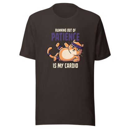 An orange kitten in gym clothes mid-aerobics, serving effort… and attitude. Paired with the phrase "Running Out Of Patience Is My Cardio", this funny cat design is perfect for anyone who considers sarcasm their main workout. A playful, relatable illustration for cat lovers, gym avoiders, and fans of witty humor.