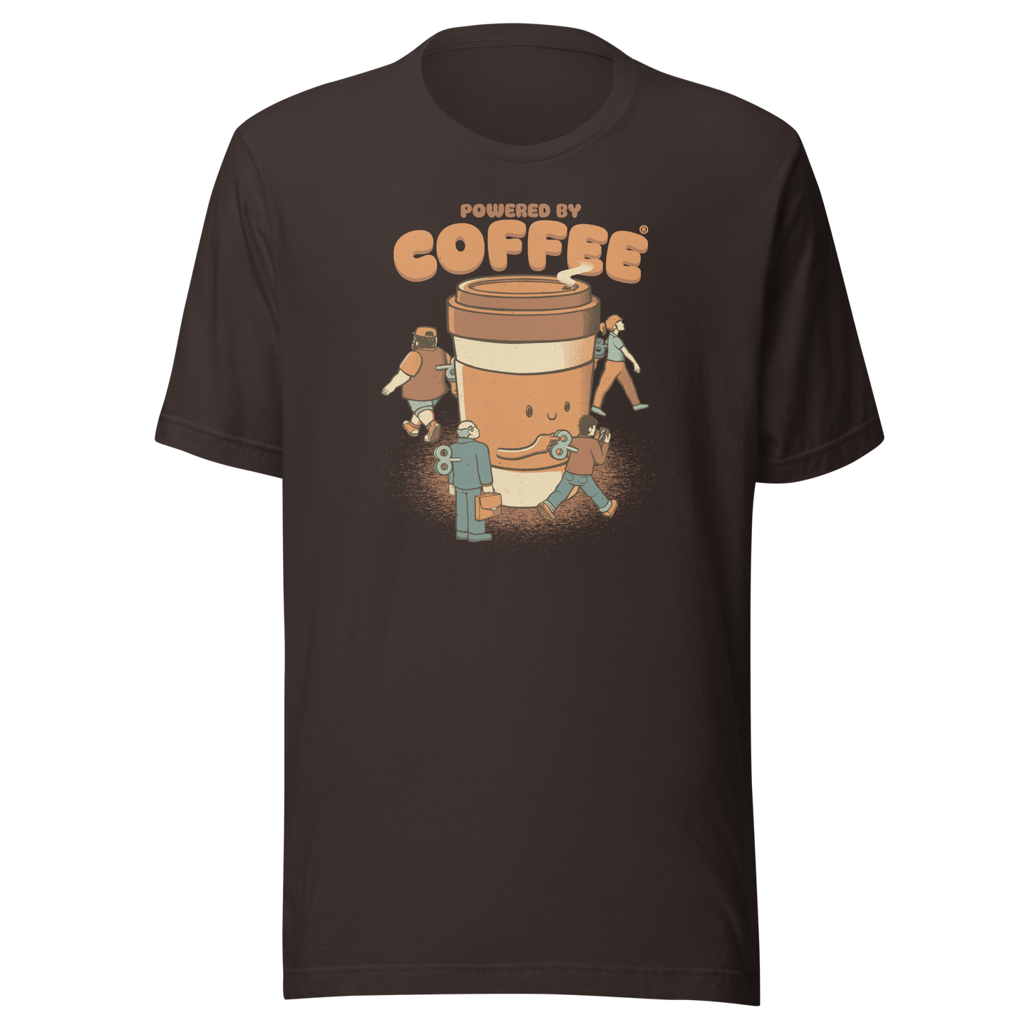A playful illustration of a giant coffee cup winding up tiny wind-up dolls, a fun nod to caffeine as the fuel that keeps life moving. Featuring the phrase “Powered By Coffee”, it’s the perfect gift for coffee lovers who can’t function without their daily cup.