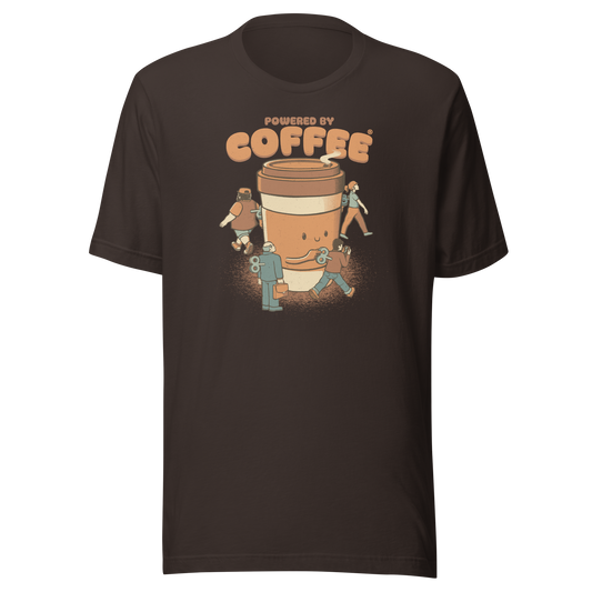 A playful illustration of a giant coffee cup winding up tiny wind-up dolls, a fun nod to caffeine as the fuel that keeps life moving. Featuring the phrase “Powered By Coffee”, it’s the perfect gift for coffee lovers who can’t function without their daily cup.