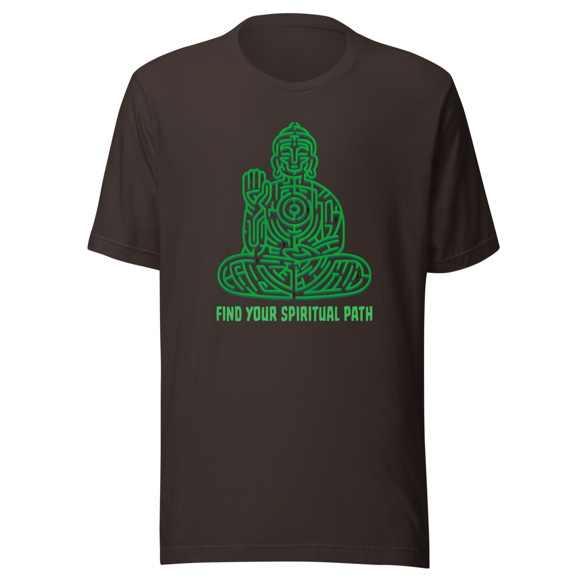 A garden maze shaped like a meditating Buddha, accompanied by the phrase ‘Find Your Spiritual Path’. This symbolic design represents the journey of overcoming life’s challenges and searching for inner balance. A thoughtful artwork for people interested in spirituality, mindfulness, and personal growth.