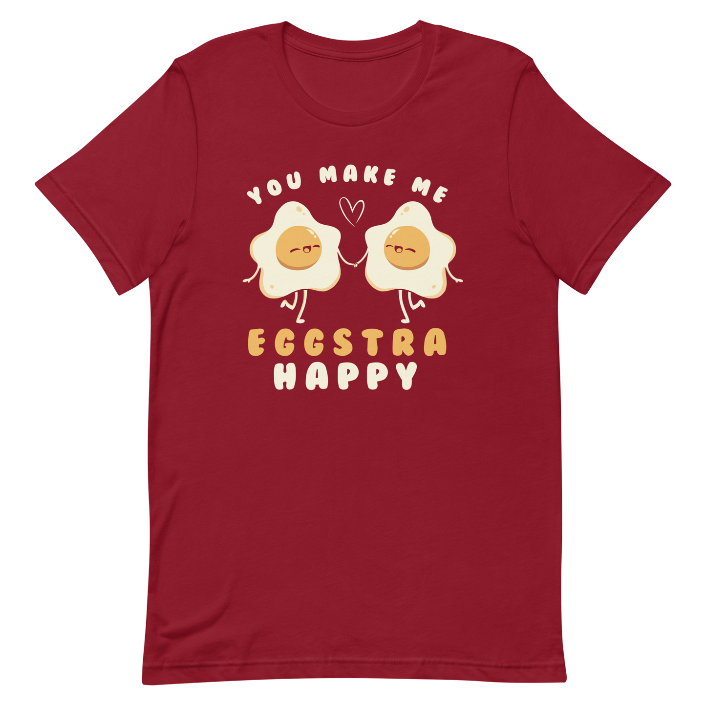 A fun and cute art of two bouncy starry eggs as if they were lovers, next to them the phrase "You make me eggstra happy". A humorous gift that combines love and eggs.