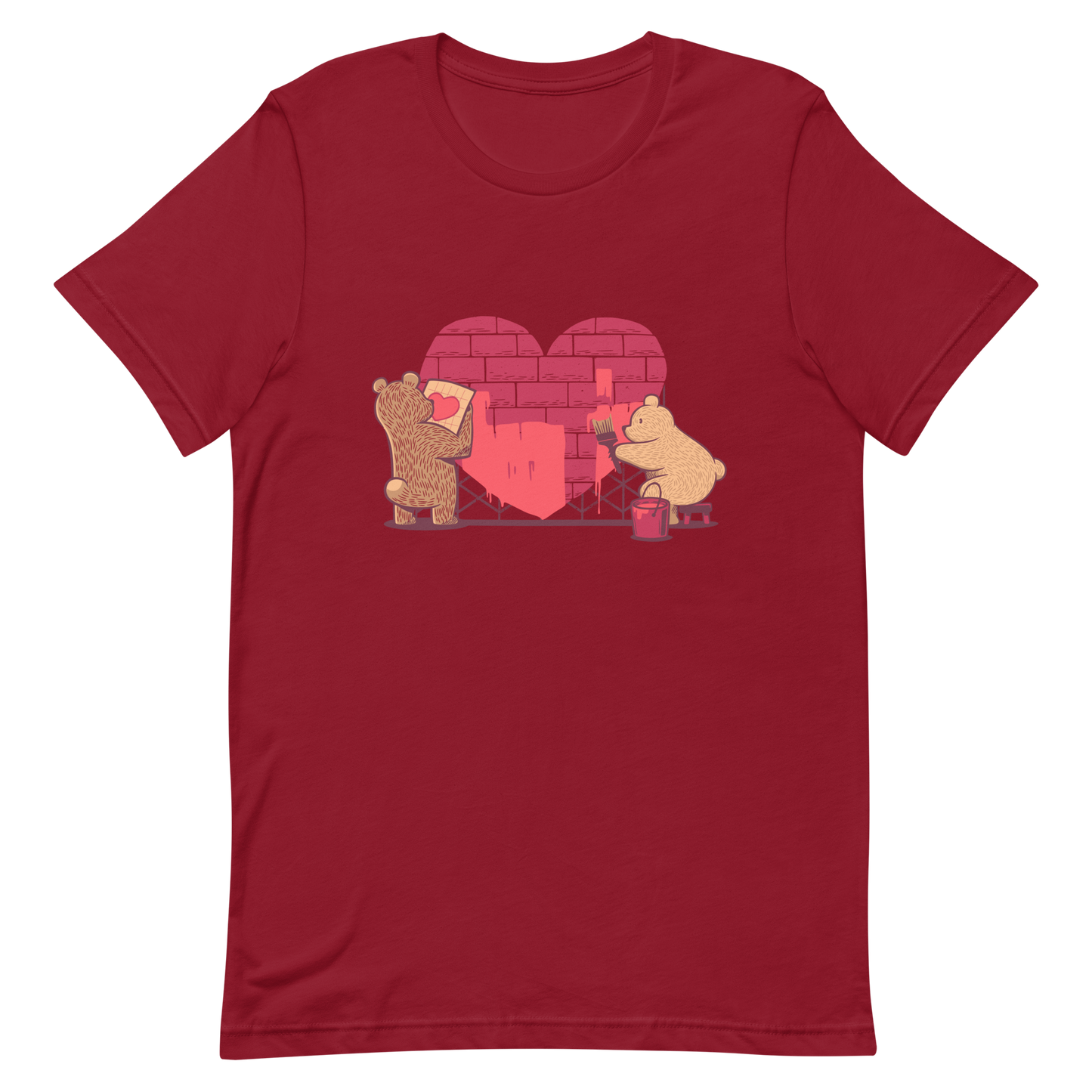 A cute illustration of two bears building and painting a heart, symbolising care, teamwork, and nurturing love. A sweet and playful design, perfect for Valentine’s Day and for anyone who believes love is something you create together.