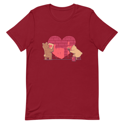 A cute illustration of two bears building and painting a heart, symbolising care, teamwork, and nurturing love. A sweet and playful design, perfect for Valentine’s Day and for anyone who believes love is something you create together.