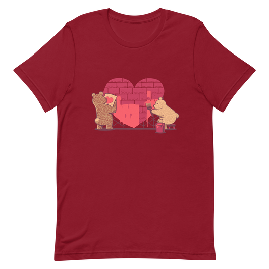 A cute illustration of two bears building and painting a heart, symbolising care, teamwork, and nurturing love. A sweet and playful design, perfect for Valentine’s Day and for anyone who believes love is something you create together.