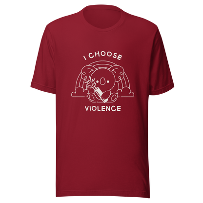 An adorable koala holding a stick of dynamite in front of a rainbow, paired with the phrase ‘I Choose Violence’. A playful mix of cuteness and dark irony, perfect for anyone who loves chaotic humor and bold, irreverent designs.