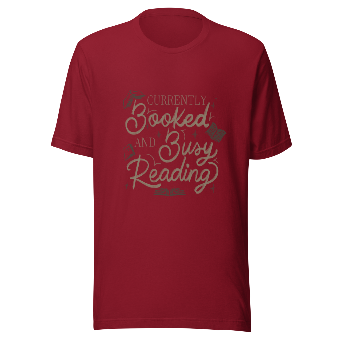 A warm hand-lettered typography featuring the phrase ‘Currently Booked and Busy Reading’, accented with delicate book illustrations and subtle sparkles on a dark background. A cozy, elegant design that celebrates the joy of reading, perfect for book lovers, students, introverts, and anyone who would rather be reading.
