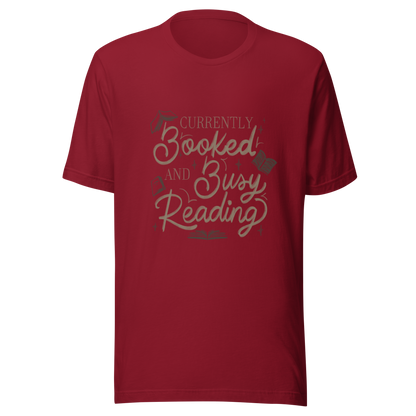 A warm hand-lettered typography featuring the phrase ‘Currently Booked and Busy Reading’, accented with delicate book illustrations and subtle sparkles on a dark background. A cozy, elegant design that celebrates the joy of reading, perfect for book lovers, students, introverts, and anyone who would rather be reading.