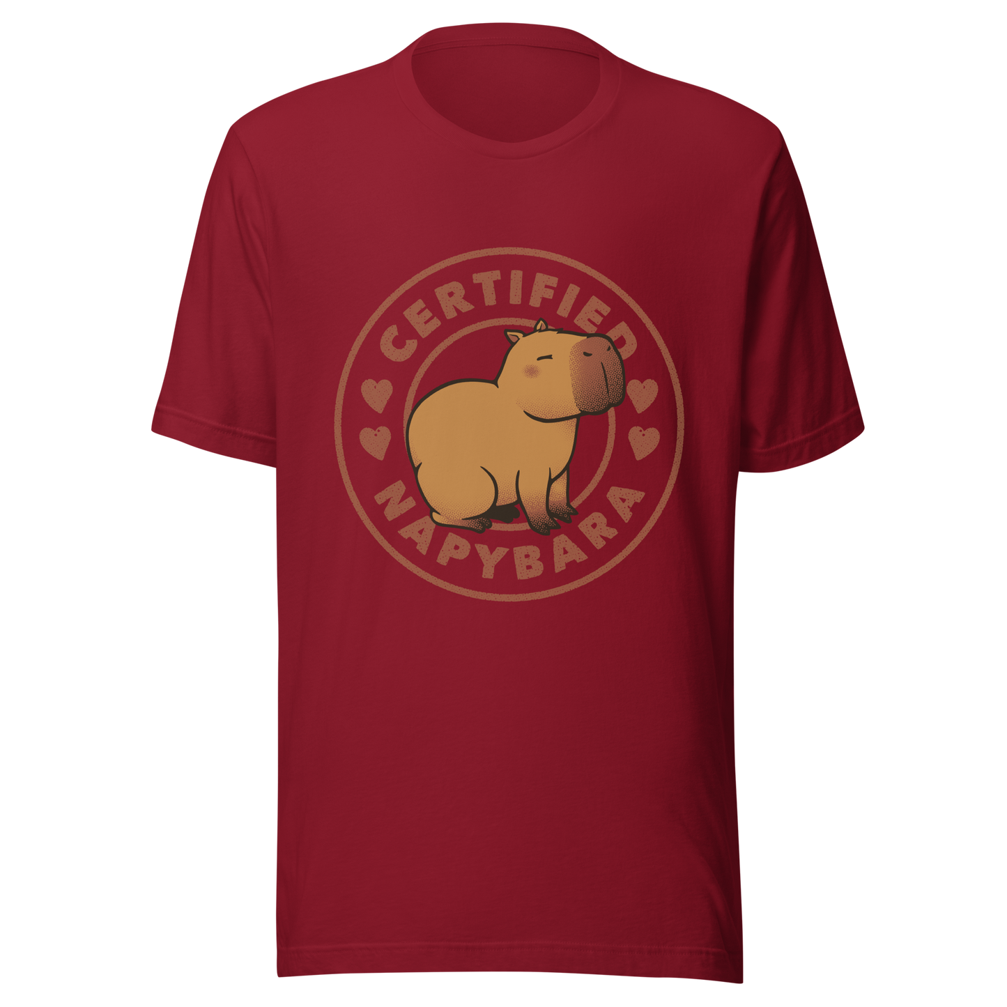 An art piece in warm beige and brown tones featuring a relaxed, sleepy capybara sitting peacefully beside the phrase “Certified Napybara”. A cozy, humorous design perfect for anyone who relates to slow days, loves capybaras, and fully embraces the art of taking naps.