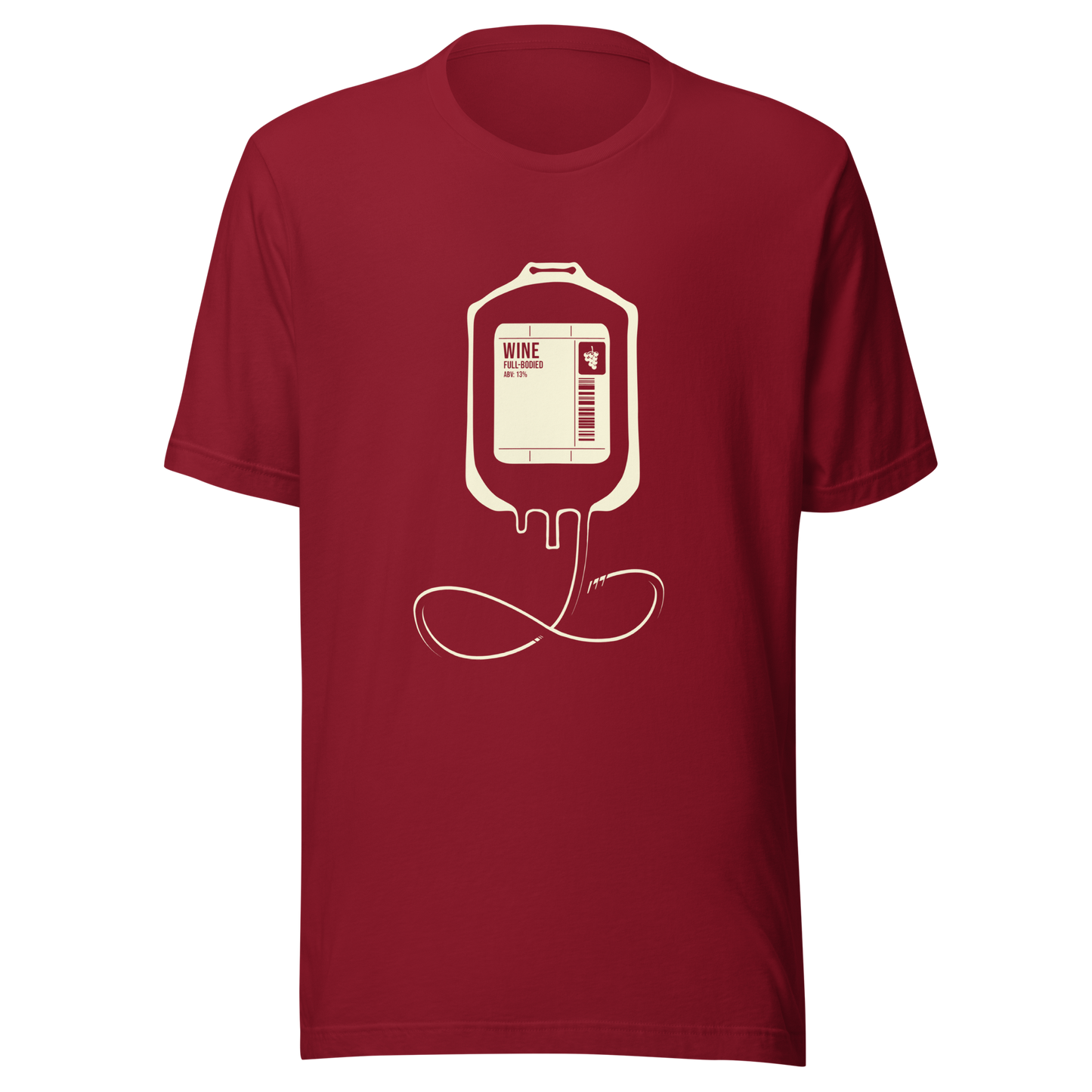 The artwork depicts an infusion pouch stylized as a full wine bag, with a detailed label in shades of cream. It plays on the idea that, for some, wine is almost like an essential fuel. Perfect for wine lovers and fans of sarcastic humor.