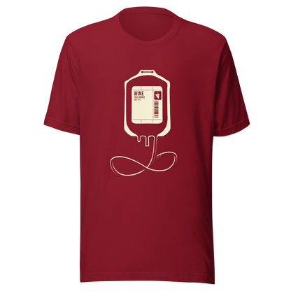 The artwork depicts an infusion pouch stylized as a full wine bag, with a detailed label in shades of cream. It plays on the idea that, for some, wine is almost like an essential fuel. Perfect for wine lovers and fans of sarcastic humor.