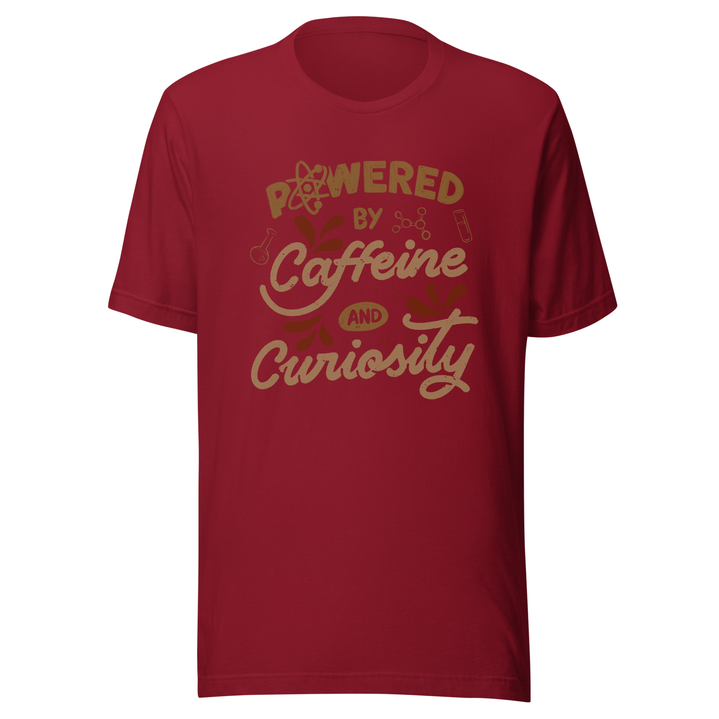 A vintage-style lettering artwork featuring the phrase “Powered by Caffeine and Curiosity” decorated with chemistry symbols, molecules and scientific details. This design captures the restless mind of those who question everything and rely on coffee to keep curiosity alive. Ideal for researchers, lab workers, students, science geeks and caffeine lovers. 