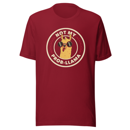 A delightful stamp-style illustration featuring a playful llama wearing sunglasses and sticking out its tongue. Framing the image is the witty phrase “Not My Prob-Llama,” adding a humorous twist to the llama’s carefree attitude. Fun, lighthearted, and full of personality, this artwork is perfect for anyone who loves llamas and enjoys a touch of sarcastic humor.