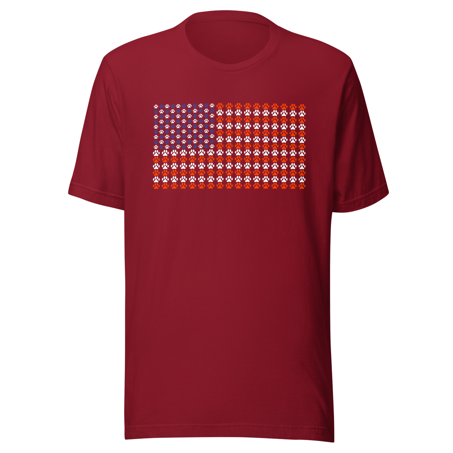 An artistic reinterpretation of the United States flag formed entirely by countless small paw prints. Blending patriotism with pet love, this creative design celebrates animal lovers, dogs, cats, and the special bond between people and their furry companions.