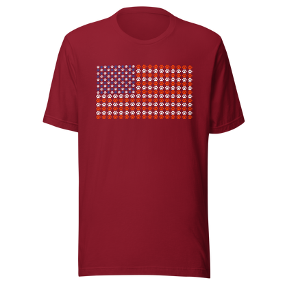 An artistic reinterpretation of the United States flag formed entirely by countless small paw prints. Blending patriotism with pet love, this creative design celebrates animal lovers, dogs, cats, and the special bond between people and their furry companions.