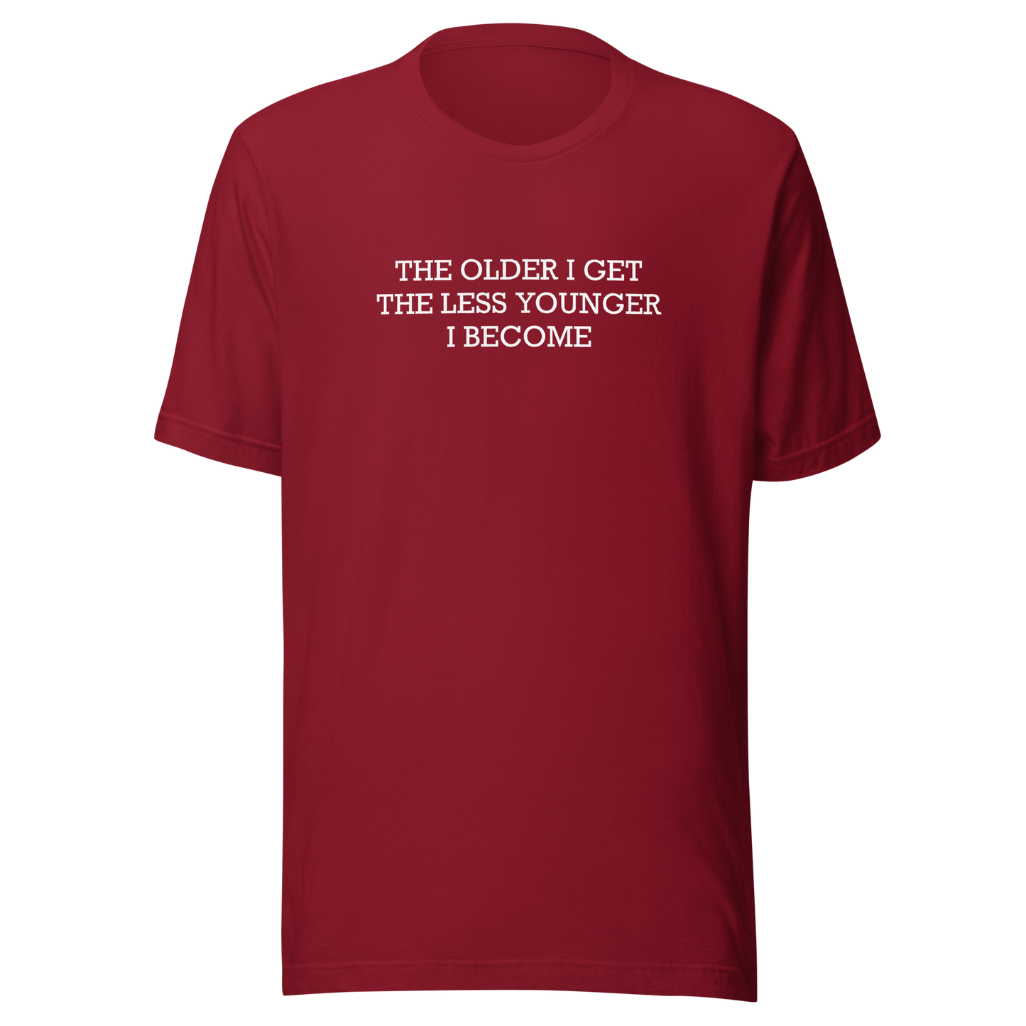 This typographic design features the phrase ‘The older I get the less younger I become’, a funny and ironic take on getting older. A clean and minimalist quote artwork, perfect for fans of sarcastic humor, witty sayings, and relatable designs.