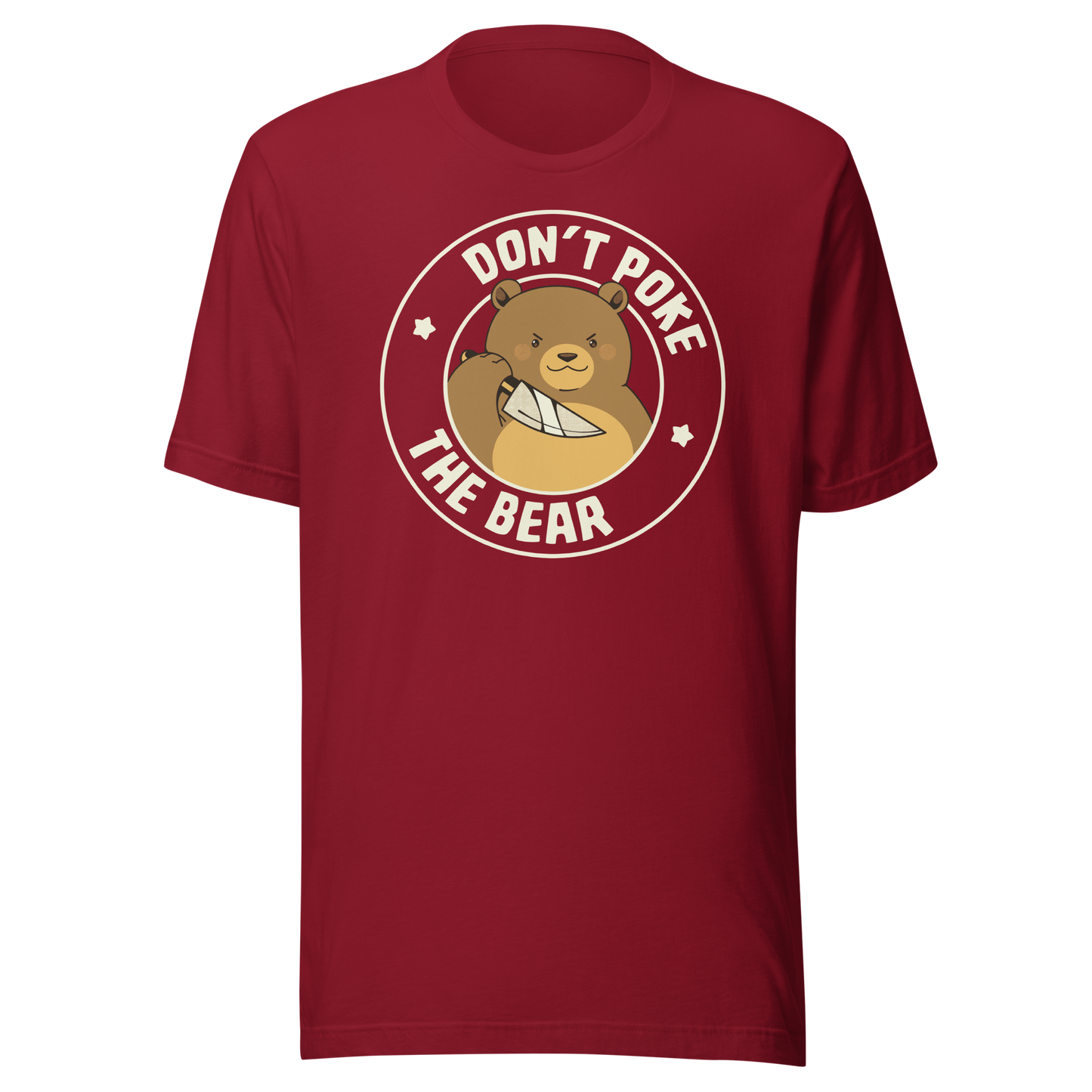 A cute bear with a dark twist, holding a knife and surrounded by the phrase “Don’t Poke The Bear”. This edgy yet adorable design plays with the contrast between sweetness and menace, making it perfect for fans of dark humour, bold artwork and ironic animal illustrations.