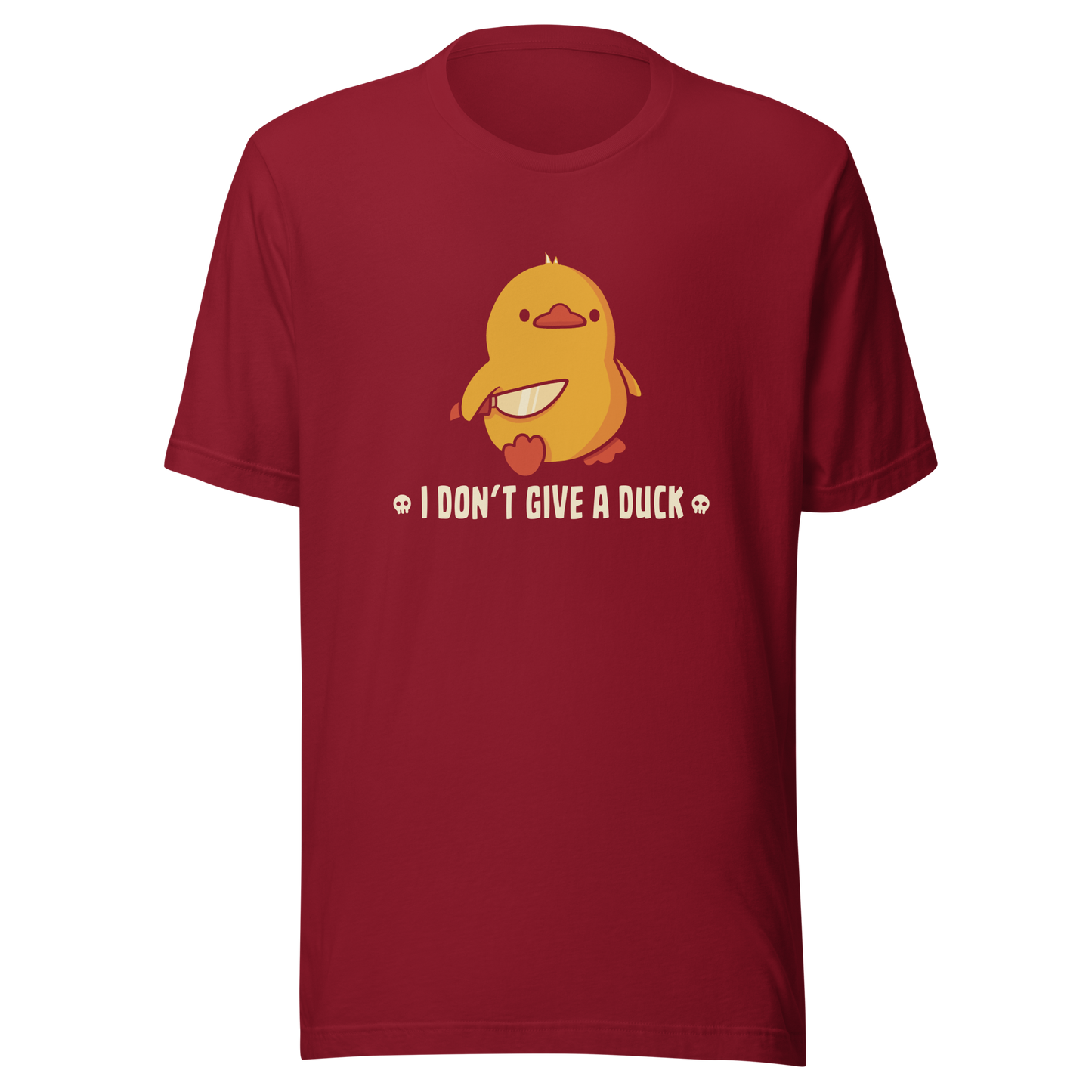 A cute yellow duck holding a small knife, around it the text "I Don't Give a Duck". An art that mixes humor with the temperament of ducks.
