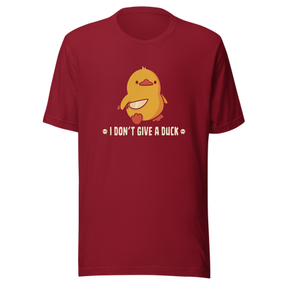 A cute yellow duck holding a small knife, around it the text "I Don't Give a Duck". An art that mixes humor with the temperament of ducks.