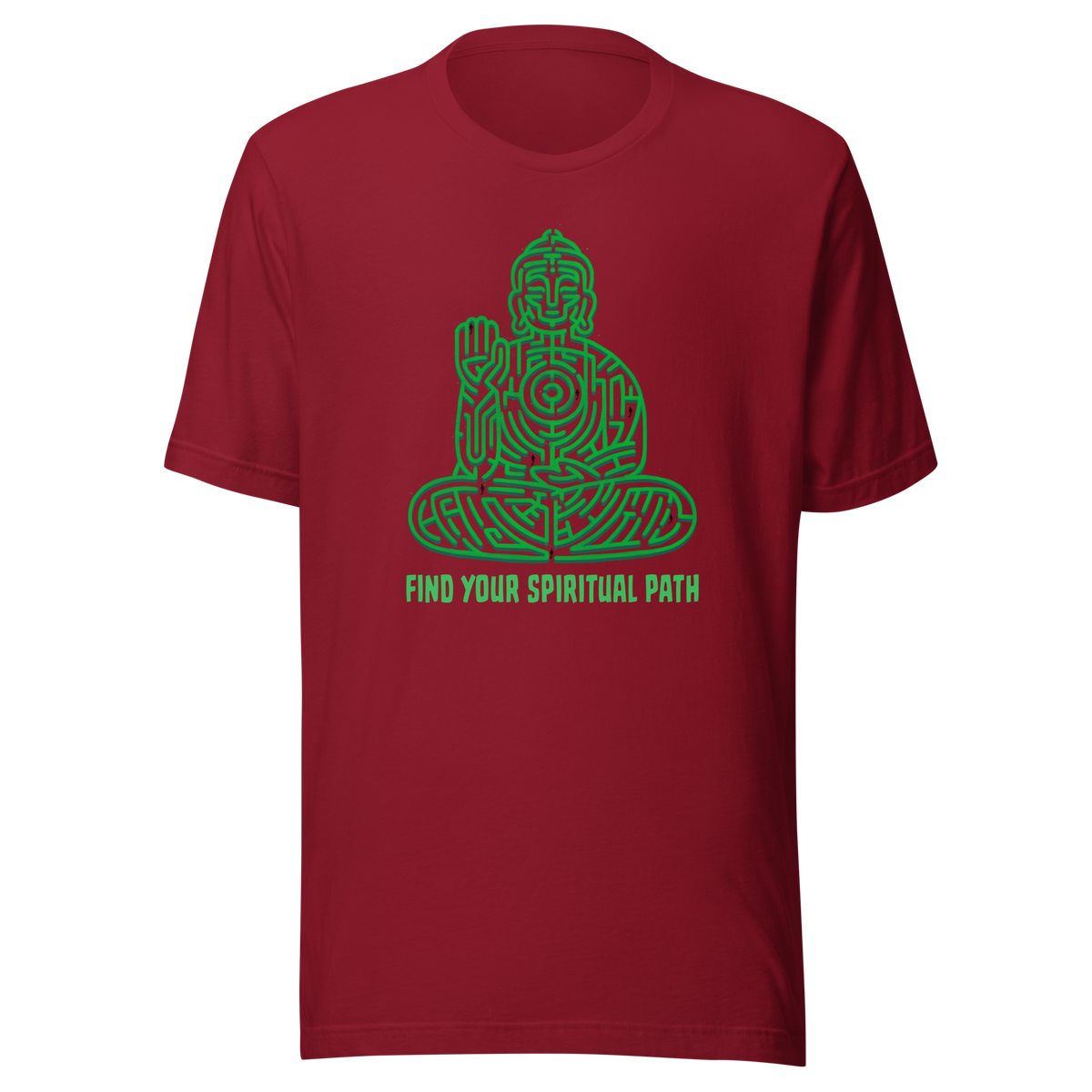 A garden maze shaped like a meditating Buddha, accompanied by the phrase ‘Find Your Spiritual Path’. This symbolic design represents the journey of overcoming life’s challenges and searching for inner balance. A thoughtful artwork for people interested in spirituality, mindfulness, and personal growth.