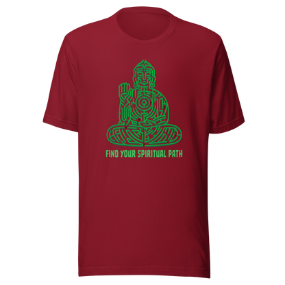 A garden maze shaped like a meditating Buddha, accompanied by the phrase ‘Find Your Spiritual Path’. This symbolic design represents the journey of overcoming life’s challenges and searching for inner balance. A thoughtful artwork for people interested in spirituality, mindfulness, and personal growth.
