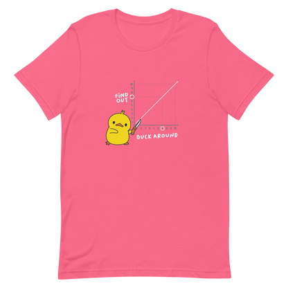 A cute little duckling holds a knife and points to a graphic depicting the inevitable connection between "Duck Around" and "Find Out." This design is a visual play on the famous "F*uck around and find out" meme, reimagined with humor and cuteness. Perfect for those who love ducks, memes, and a touch of clever chaos.
