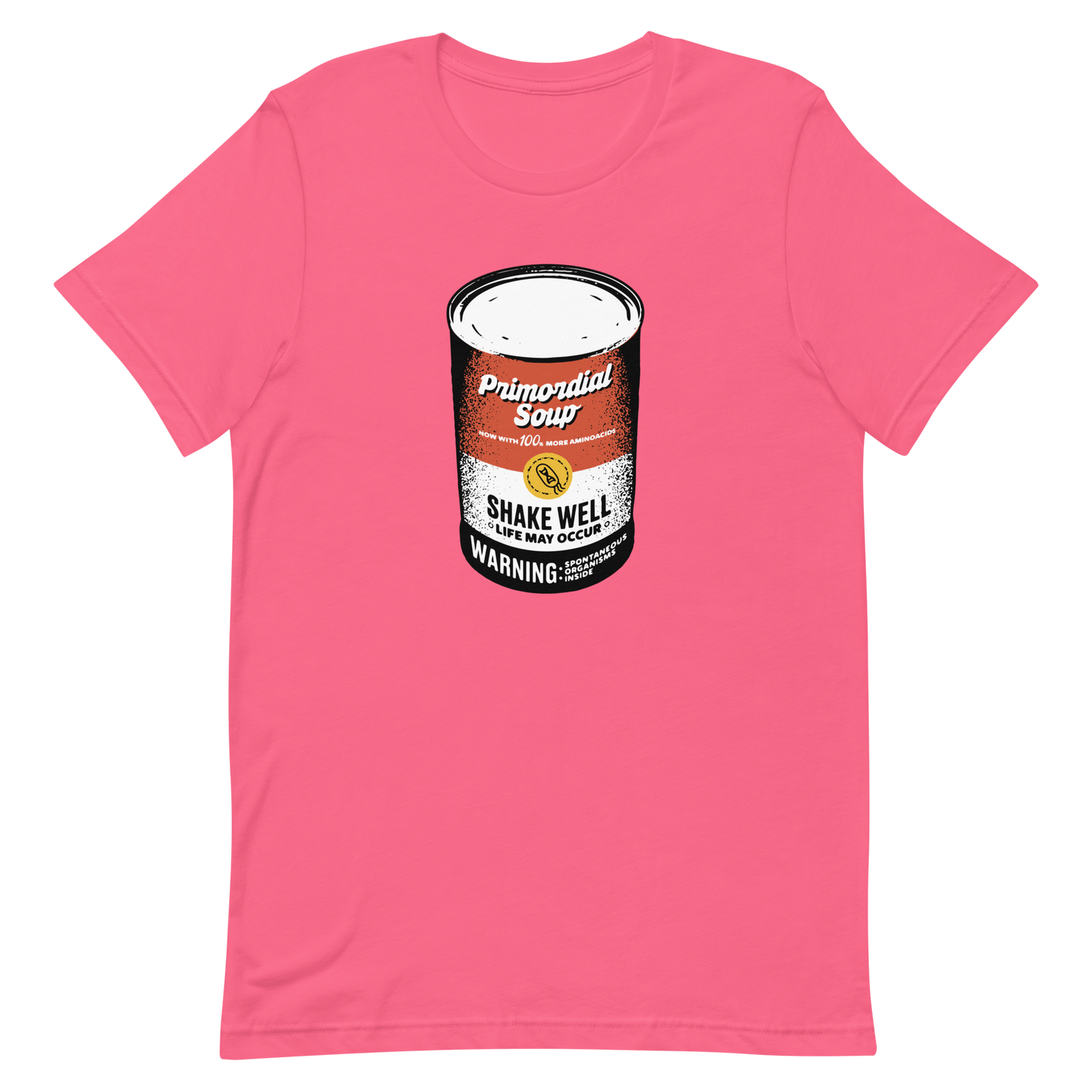 A vintage-style soup can featuring the phrase ‘Primordial Soup – Shake Well, Life May Occur’. A playful and clever design that humorously references the idea of soup as the recipe that sparked the origin of life, blending science, irony, and retro-inspired aesthetics.