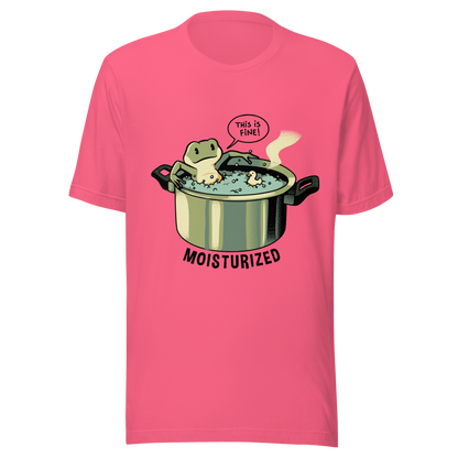 A relaxing frog enjoys a bath in a pot of boiling water while calmly saying, “This is fine”. This artwork combines sarcastic humor with an unexpectedly relaxed vibe. Perfect for frog lovers, memes, irony, and a touch of playful absurdity.