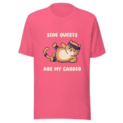 An orange kitten in gym clothes doing an aerobic workout, paired with the phrase ‘Side Quests Are My Cardio Gym Cat’. A humorous design that mixes cats, gaming vibes and fitness irony, perfect for those who prefer playful side quests over serious workouts.