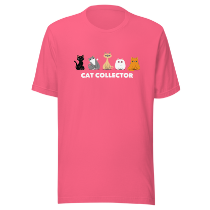 An adorable illustration featuring five kittens sitting side by side: a black kitten, a gray and white kitten, a Siamese, a fluffy white, and an orange cat. Below them, the phrase “Cat Collector” celebrates the joy of loving (and collecting) cats. A playful and charming design perfect for true cat lovers.