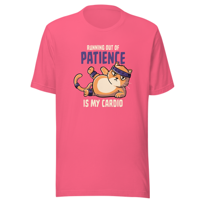 An orange kitten in gym clothes mid-aerobics, serving effort… and attitude. Paired with the phrase "Running Out Of Patience Is My Cardio", this funny cat design is perfect for anyone who considers sarcasm their main workout. A playful, relatable illustration for cat lovers, gym avoiders, and fans of witty humor.