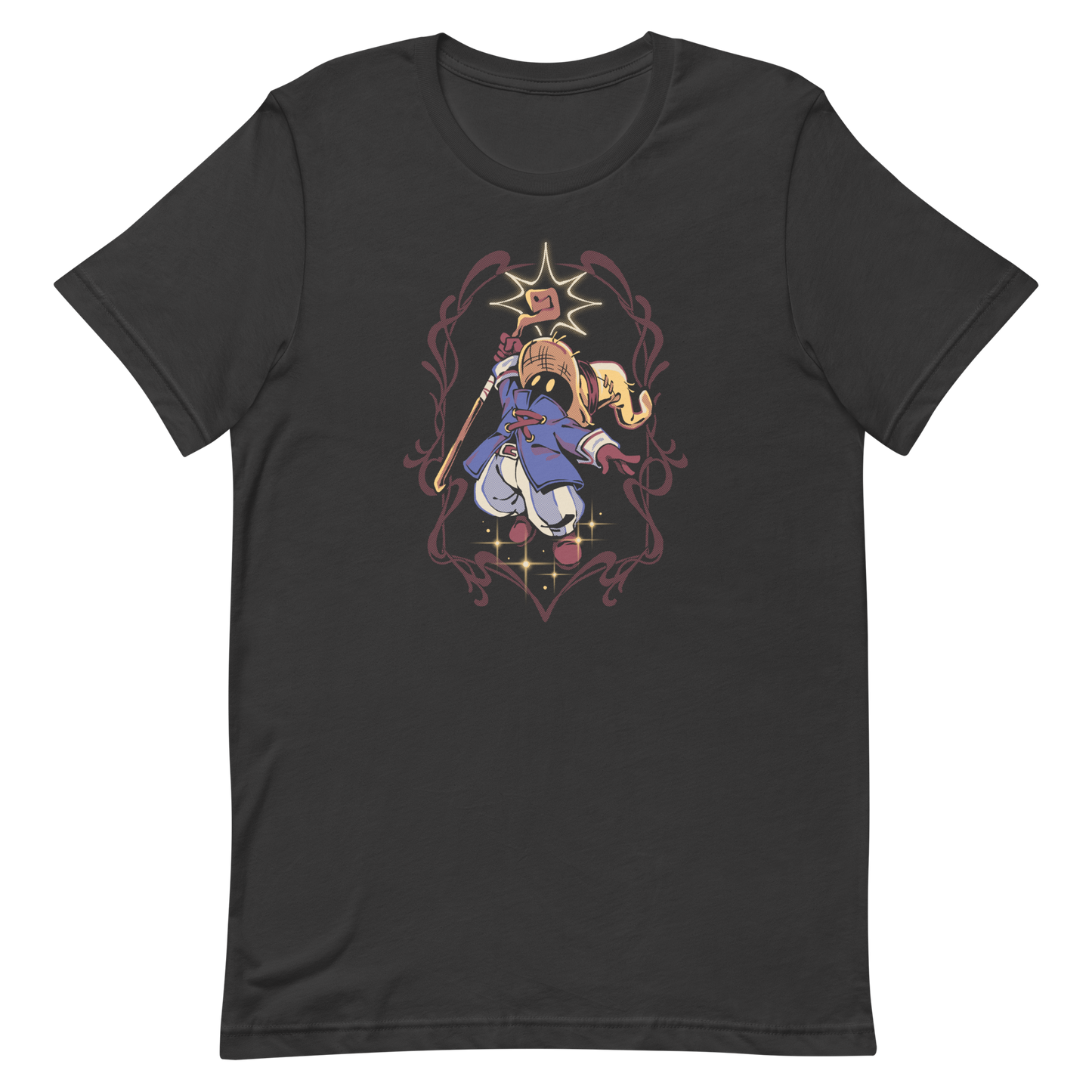 A mysterious dark mage casts a glowing spell with flair, surrounded by magical sparkles and arcane energy. A tribute to classic RPG wizards and their timeless charm.