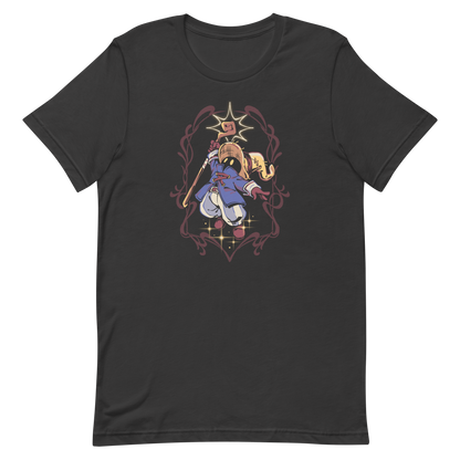 A mysterious dark mage casts a glowing spell with flair, surrounded by magical sparkles and arcane energy. A tribute to classic RPG wizards and their timeless charm.