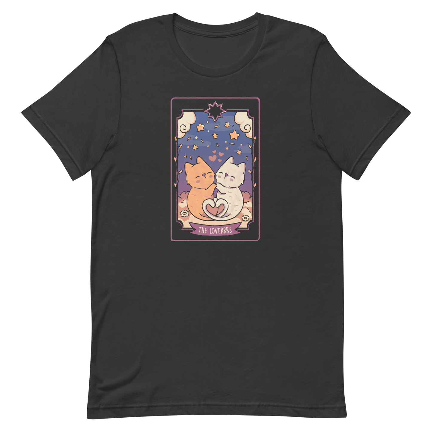 A charming tarot card featuring two adorable kittens snuggled together, their tails forming a heart shape. Below the kittens, you'll find the text "The Lovers" beautifully written. This delightful card makes for a wonderful gift for mystics who adore kittens and enjoy the world of tarot.