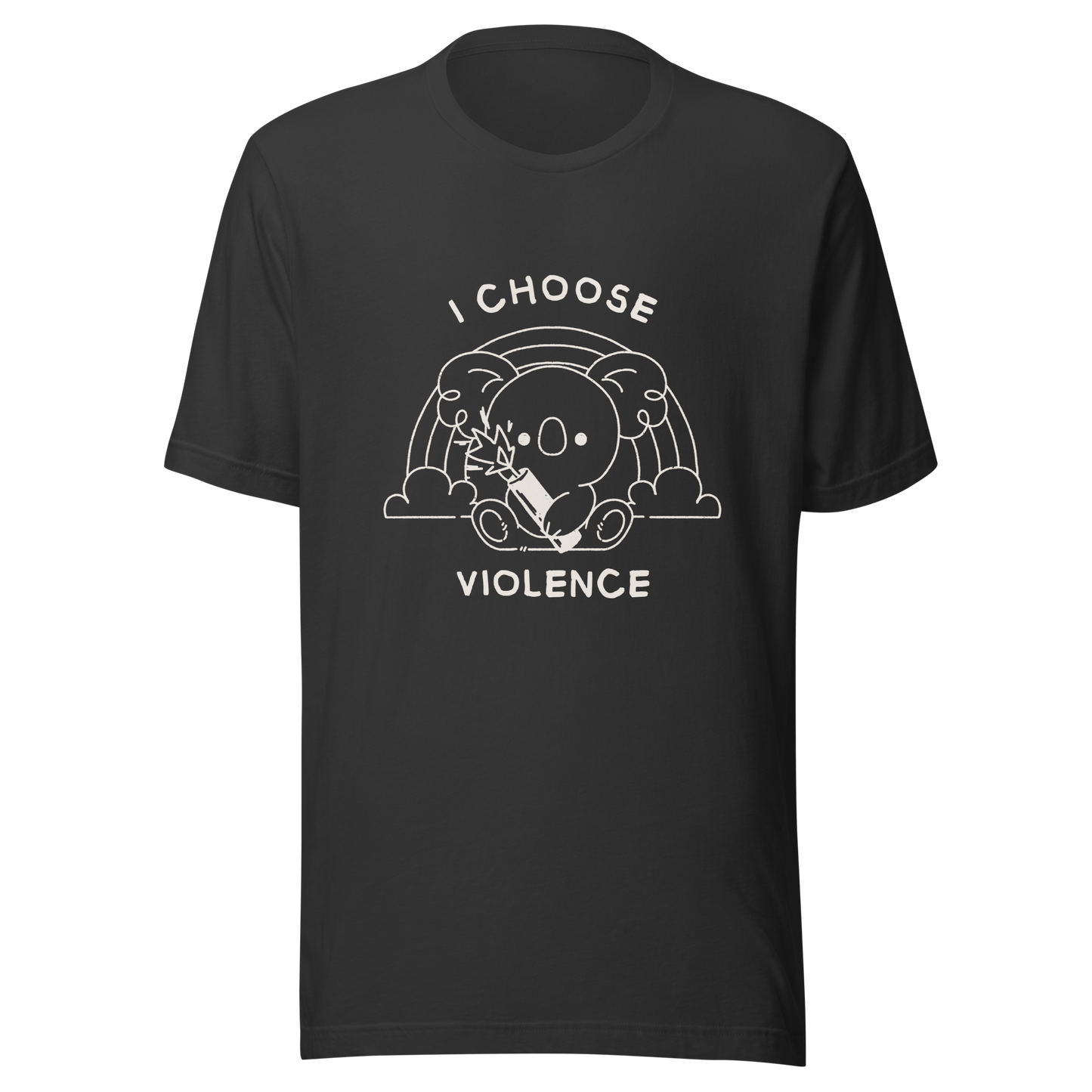 An adorable koala holding a stick of dynamite in front of a rainbow, paired with the phrase ‘I Choose Violence’. A playful mix of cuteness and dark irony, perfect for anyone who loves chaotic humor and bold, irreverent designs.