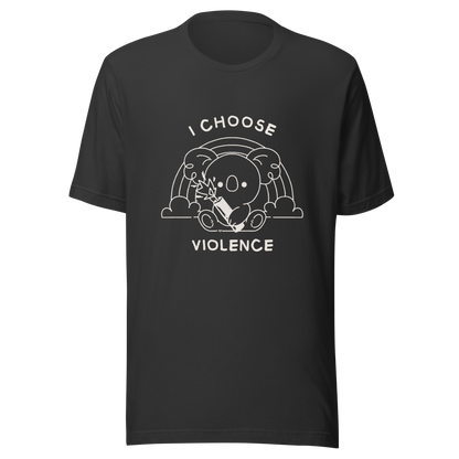 An adorable koala holding a stick of dynamite in front of a rainbow, paired with the phrase ‘I Choose Violence’. A playful mix of cuteness and dark irony, perfect for anyone who loves chaotic humor and bold, irreverent designs.