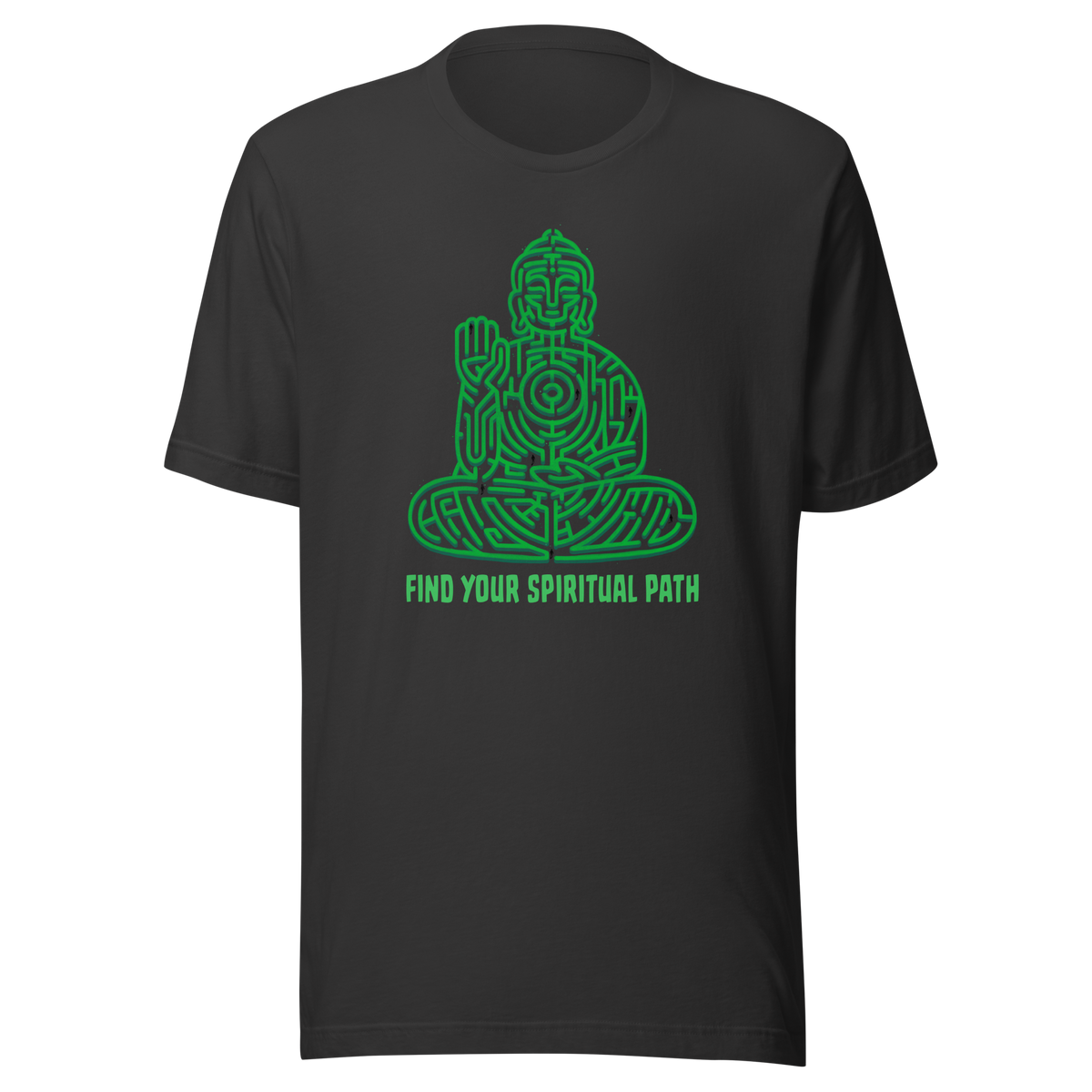 A garden maze shaped like a meditating Buddha, accompanied by the phrase ‘Find Your Spiritual Path’. This symbolic design represents the journey of overcoming life’s challenges and searching for inner balance. A thoughtful artwork for people interested in spirituality, mindfulness, and personal growth.