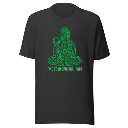 A garden maze shaped like a meditating Buddha, accompanied by the phrase ‘Find Your Spiritual Path’. This symbolic design represents the journey of overcoming life’s challenges and searching for inner balance. A thoughtful artwork for people interested in spirituality, mindfulness, and personal growth.