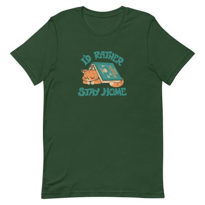 Sleeping orange cat under a book labeled 'Home Sweet Home' with the motto 'I'D RATHER STAY HOME'.